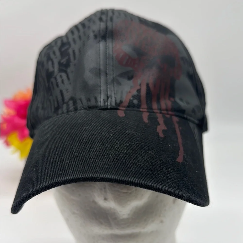 Harley-Davidson Black Cap with Red and Gold Logo and Skull Adjustable HT7708F